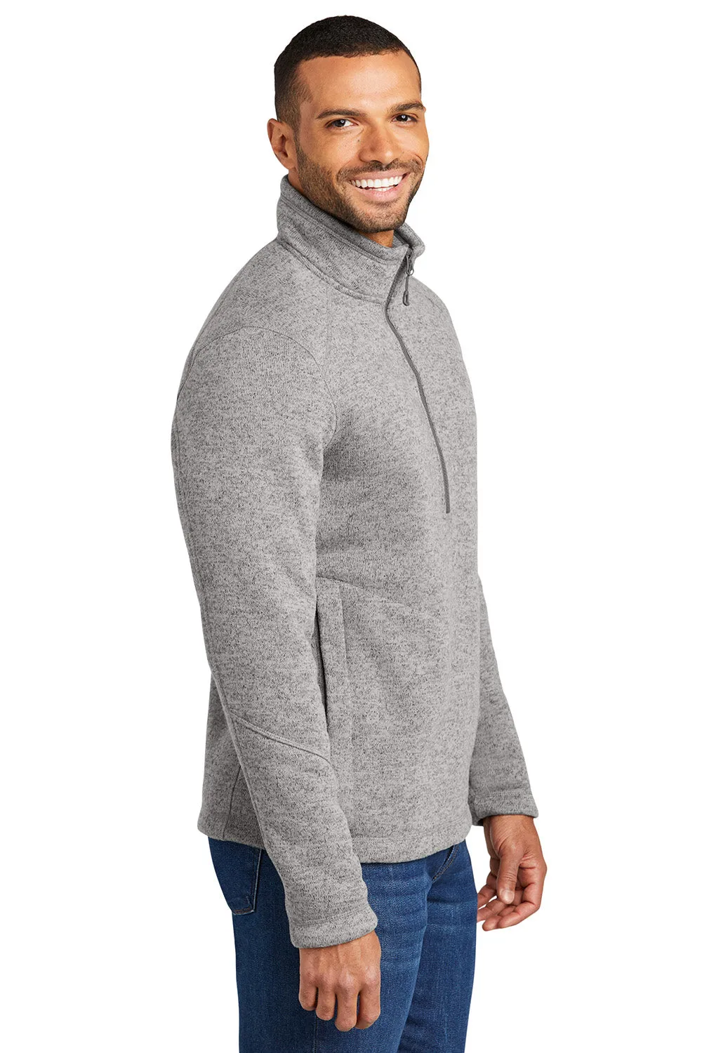 Port Authority Mens Arc Pill Resistant Sweater Fleece 1/4 Zip Jacket - Heather Deep Smoke Grey