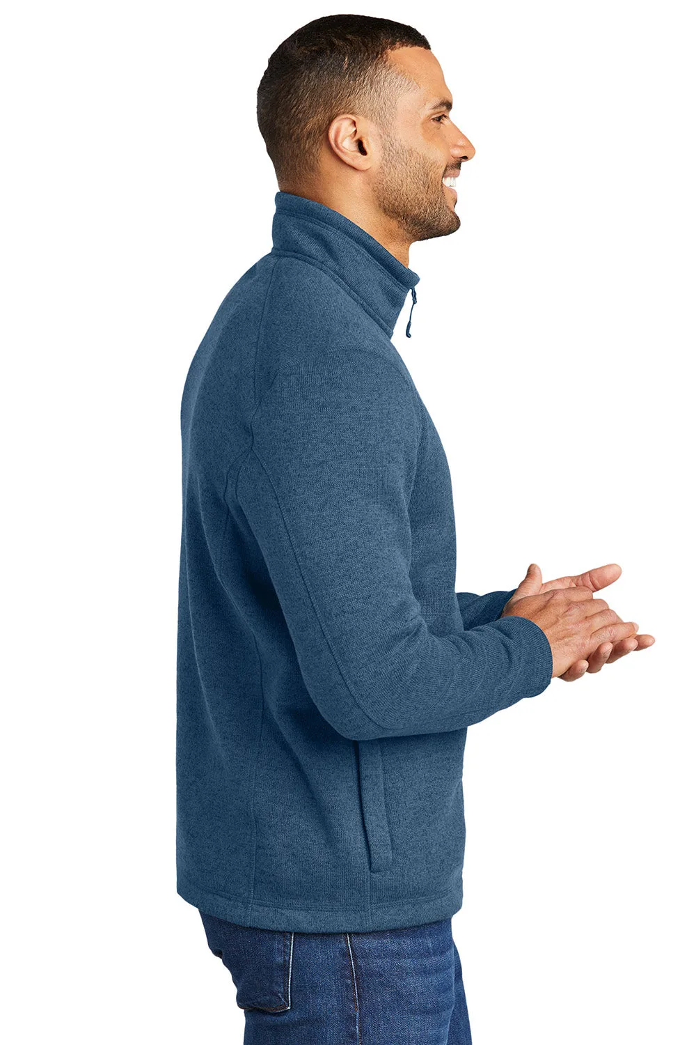 Port Authority Mens Arc Pill Resistant Sweater Fleece 1/4 Zip Jacket - Heather Insignia Blue