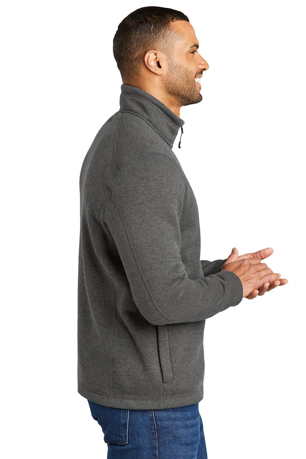 Port Authority Mens Arc Pill Resistant Sweater Fleece 1/4 Zip Jacket - Heather Smoke Grey