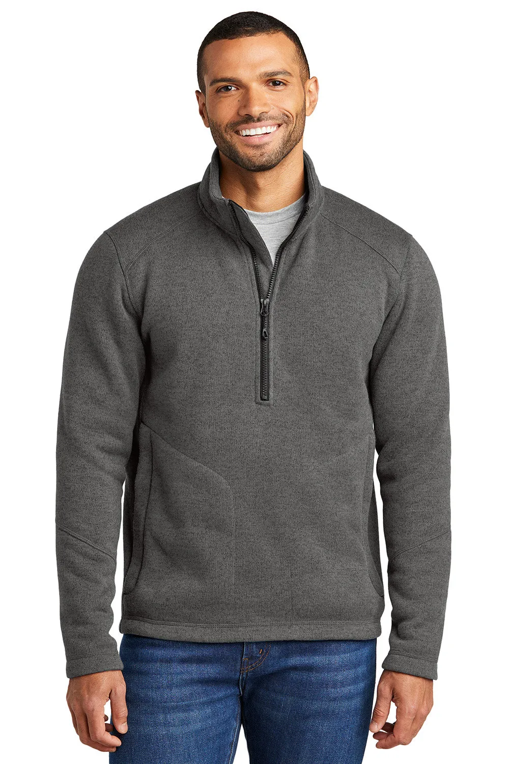 Port Authority Mens Arc Pill Resistant Sweater Fleece 1/4 Zip Jacket - Heather Smoke Grey