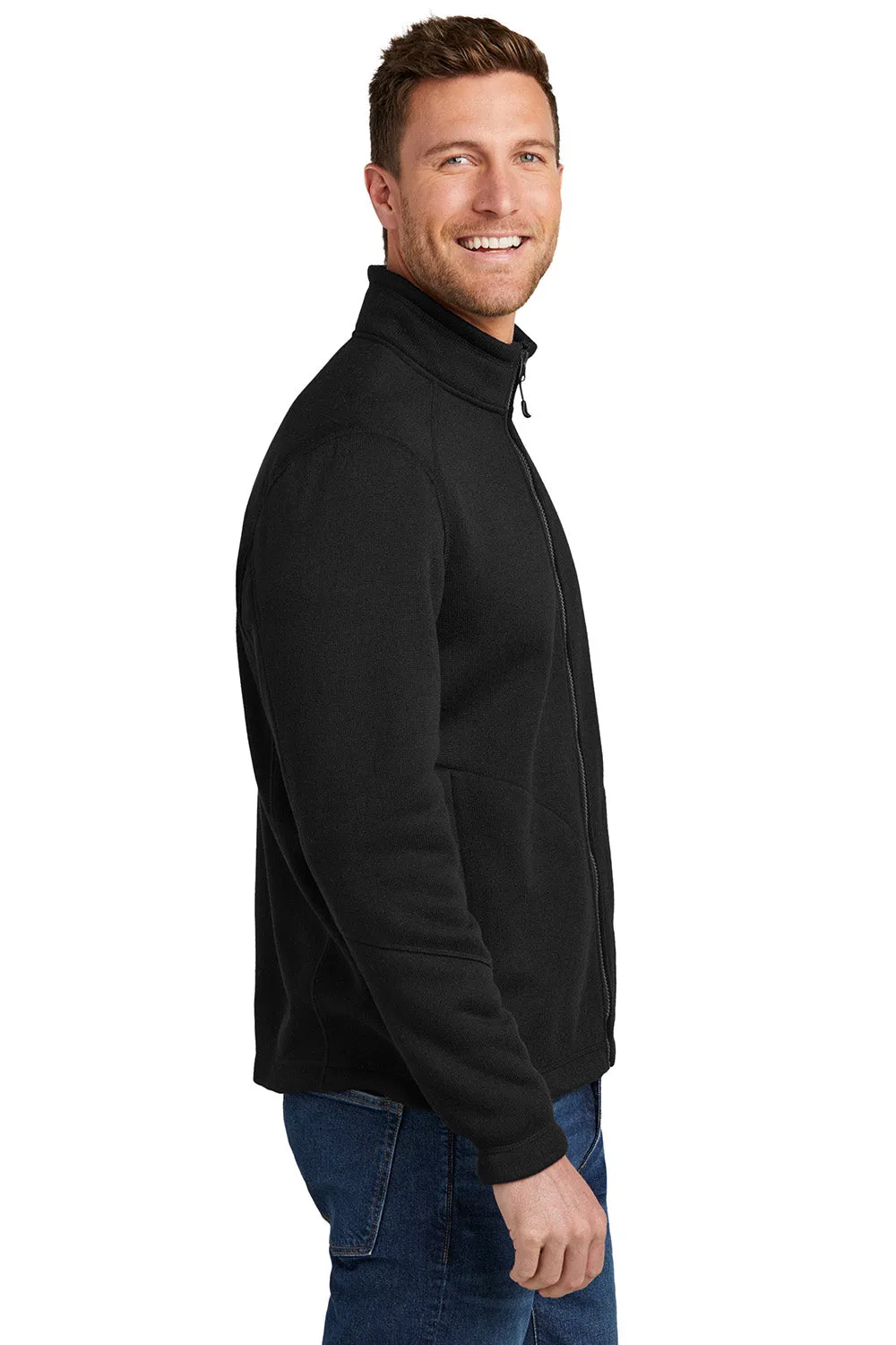 Port Authority Mens Arc Pill Resistant Sweater Fleece Full Zip Jacket - Deep Black
