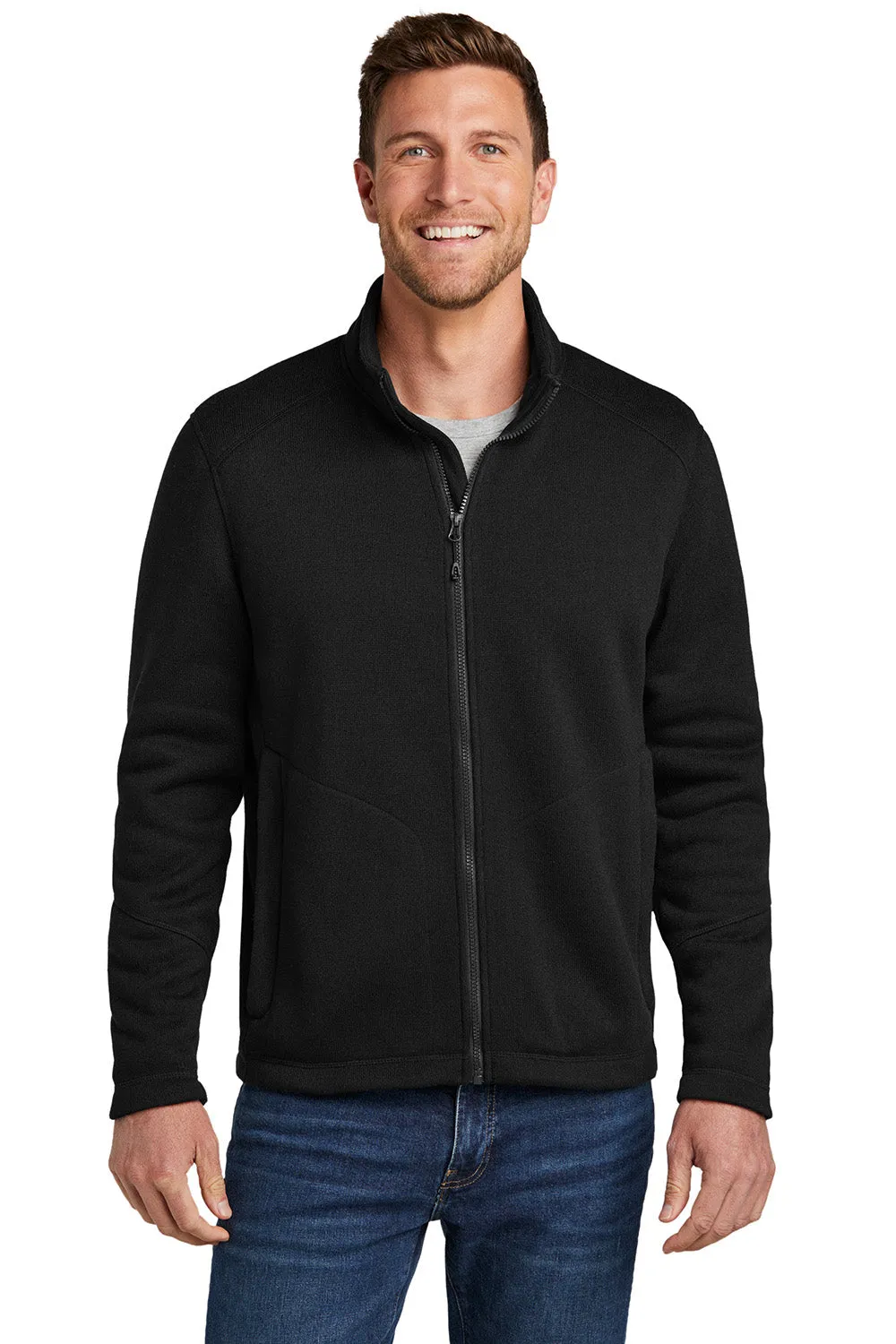 Port Authority Mens Arc Pill Resistant Sweater Fleece Full Zip Jacket - Deep Black