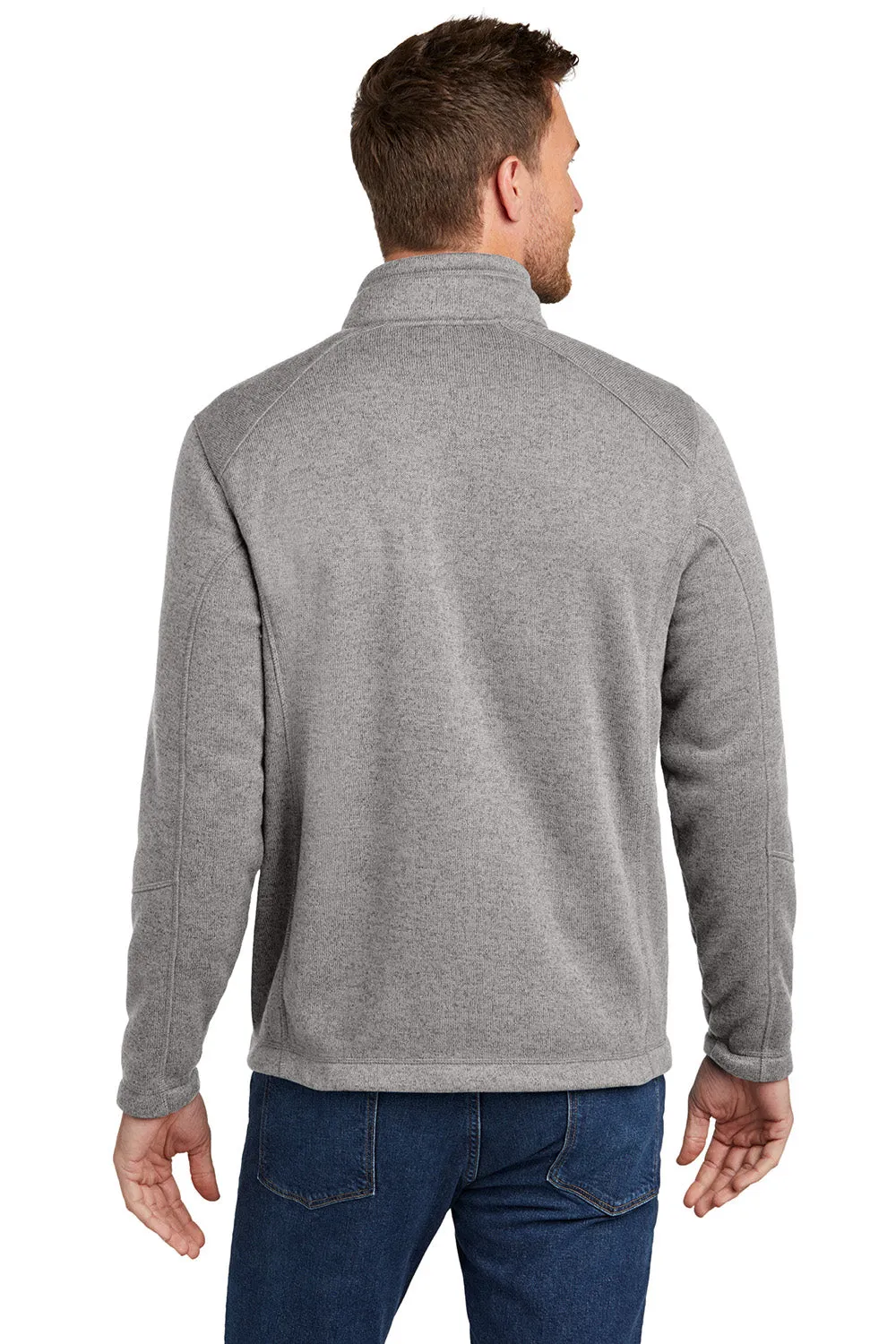 Port Authority Mens Arc Pill Resistant Sweater Fleece Full Zip Jacket - Heather Deep Smoke Grey