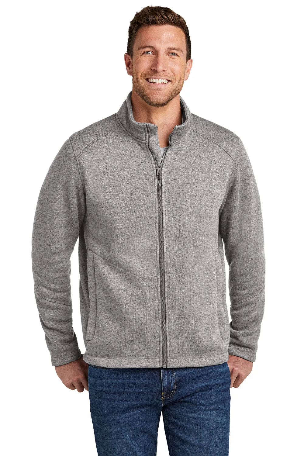Port Authority Mens Arc Pill Resistant Sweater Fleece Full Zip Jacket - Heather Deep Smoke Grey
