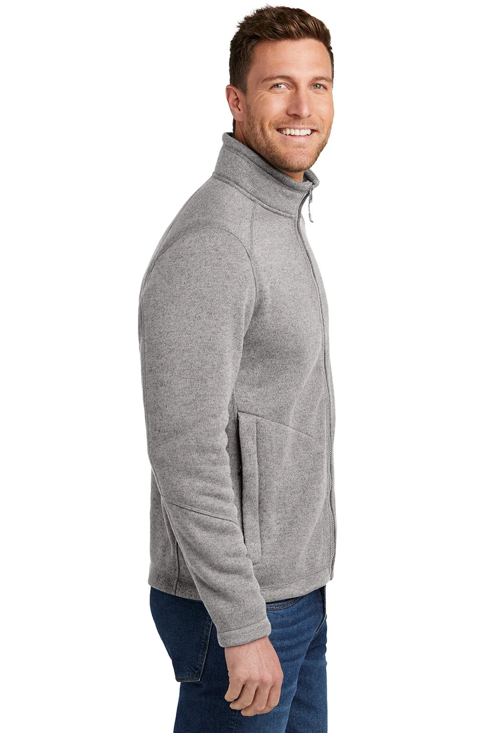 Port Authority Mens Arc Pill Resistant Sweater Fleece Full Zip Jacket - Heather Deep Smoke Grey