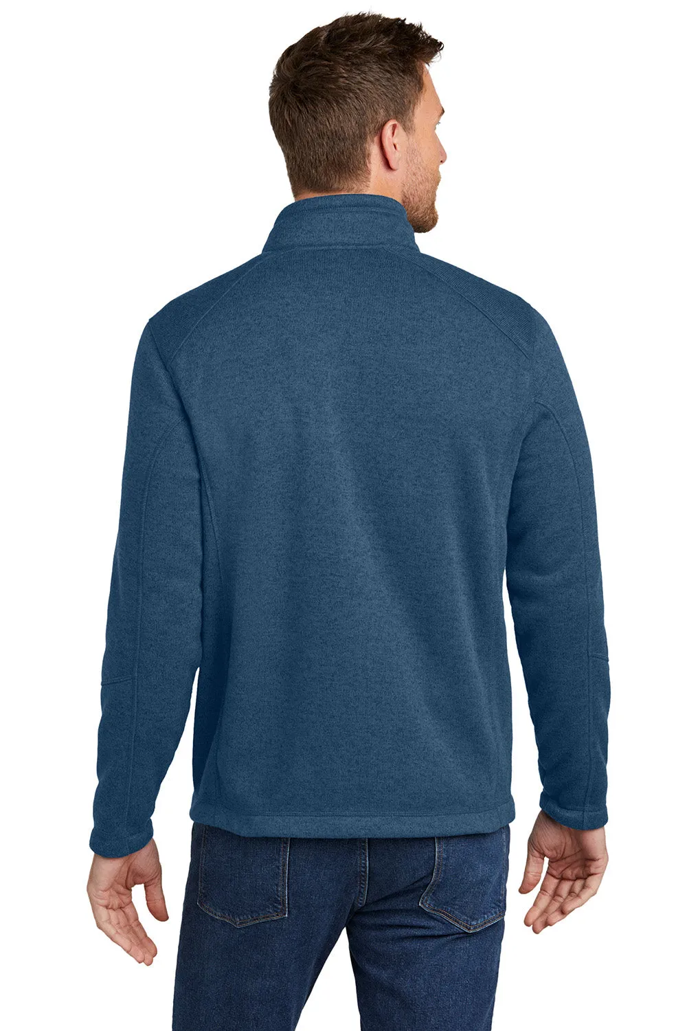 Port Authority Mens Arc Pill Resistant Sweater Fleece Full Zip Jacket - Heather Insignia Blue