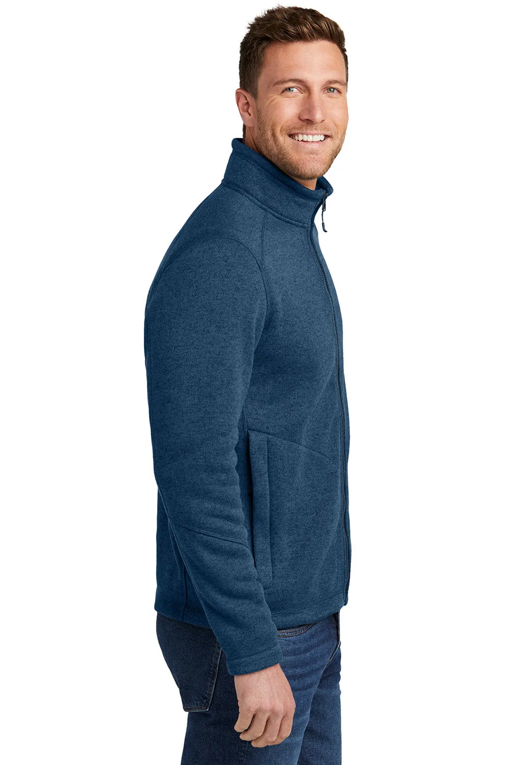 Port Authority Mens Arc Pill Resistant Sweater Fleece Full Zip Jacket - Heather Insignia Blue