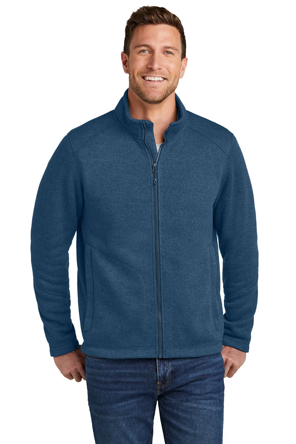 Port Authority Mens Arc Pill Resistant Sweater Fleece Full Zip Jacket - Heather Insignia Blue