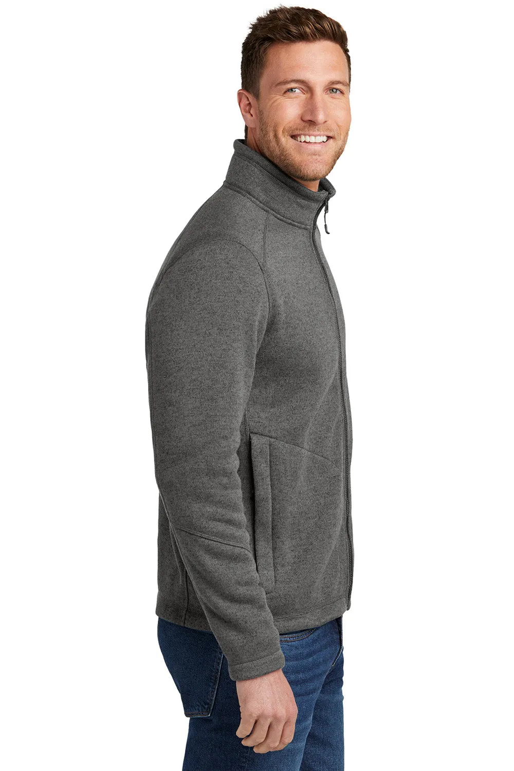 Port Authority Mens Arc Pill Resistant Sweater Fleece Full Zip Jacket - Heather Smoke Grey