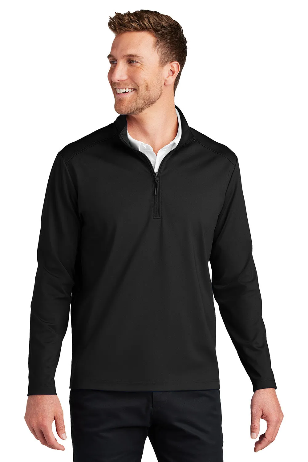 Port Authority Mens C-FREE Double Knit Moisture Wicking 1/4 Zip Sweatshirt - Deep Black