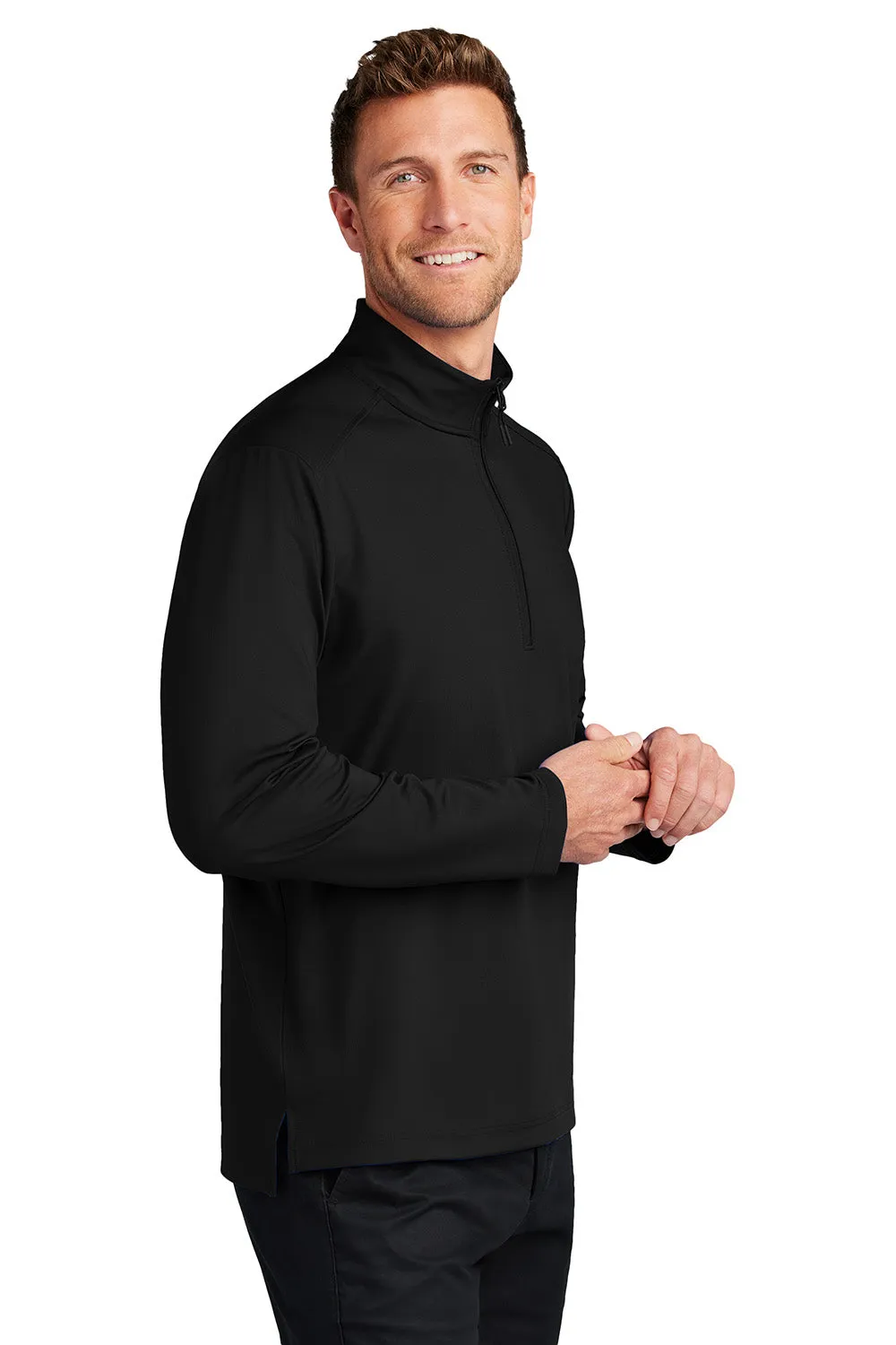 Port Authority Mens C-FREE Double Knit Moisture Wicking 1/4 Zip Sweatshirt - Deep Black