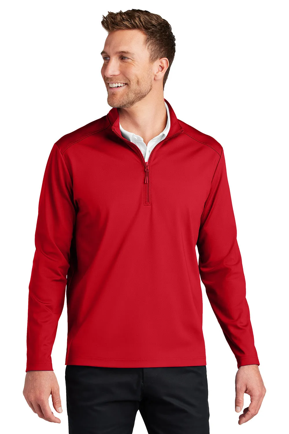 Port Authority Mens C-FREE Double Knit Moisture Wicking 1/4 Zip Sweatshirt - Rich Red