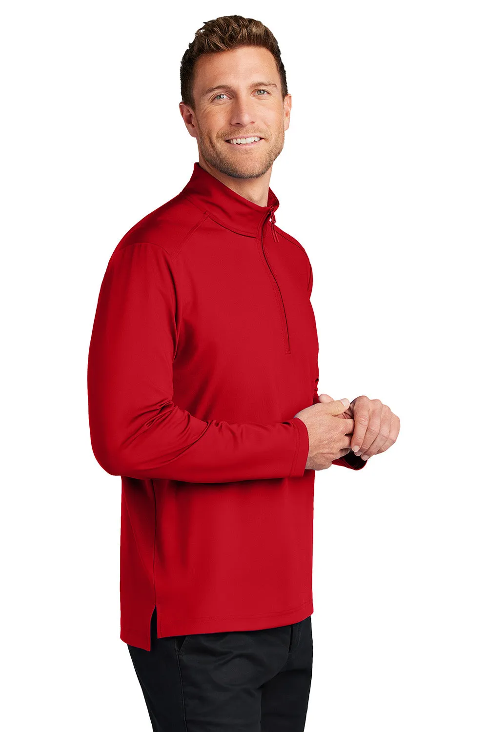 Port Authority Mens C-FREE Double Knit Moisture Wicking 1/4 Zip Sweatshirt - Rich Red