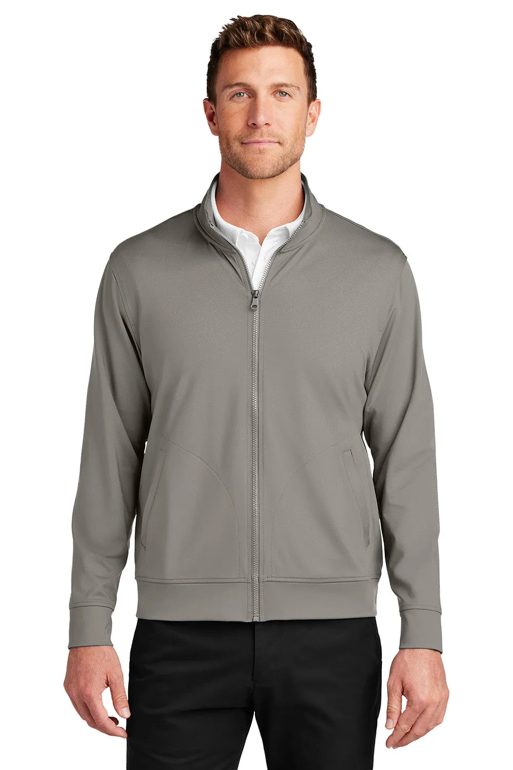 Port Authority Mens C-FREE Double Knit Moisture Wicking Full Zip Sweatshirt w/ Pockets - Smoke Grey
