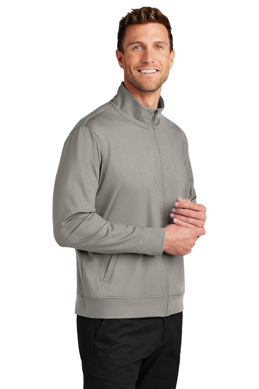 Port Authority Mens C-FREE Double Knit Moisture Wicking Full Zip Sweatshirt w/ Pockets - Smoke Grey