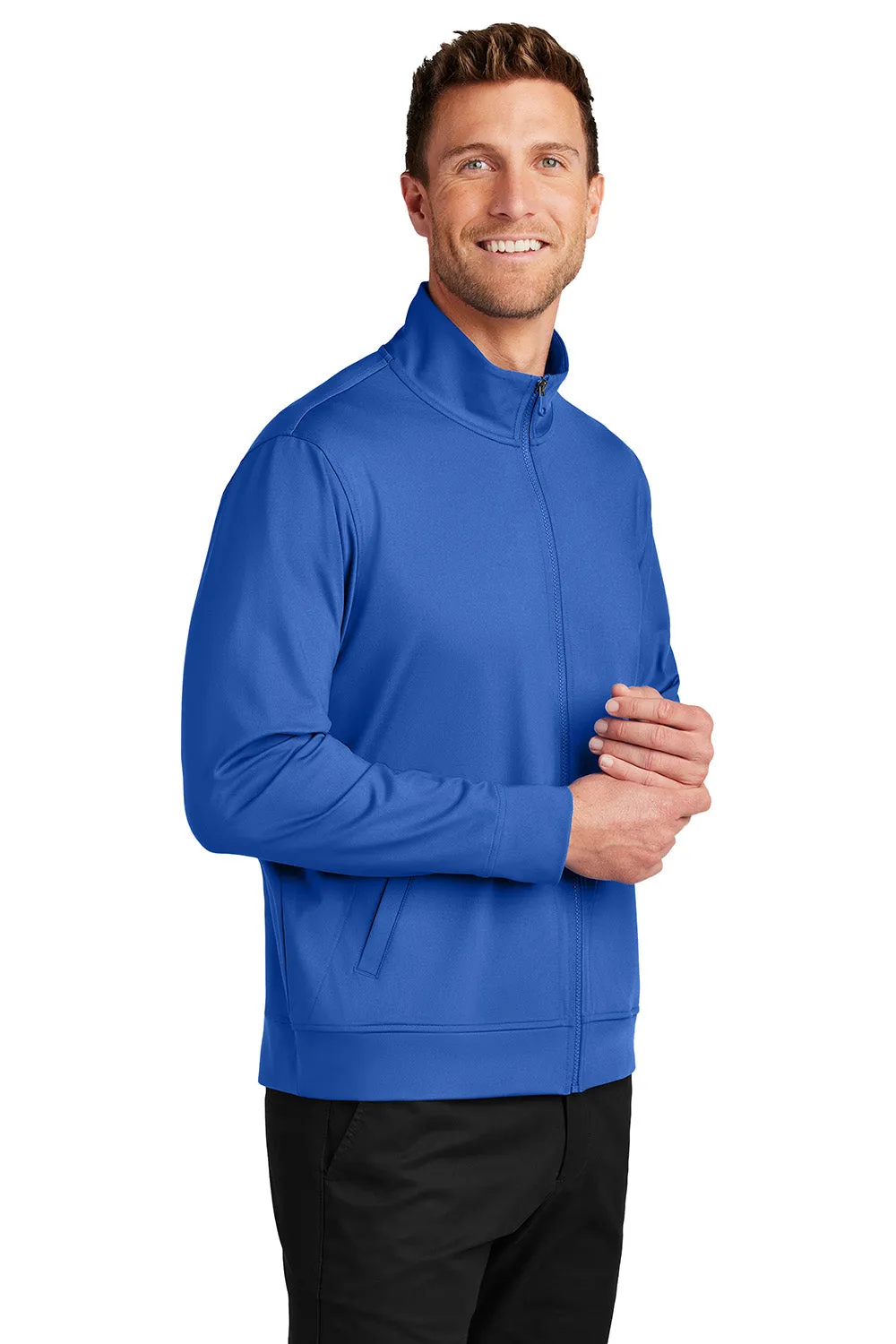 Port Authority Mens C-FREE Double Knit Moisture Wicking Full Zip Sweatshirt w/ Pockets - True Royal Blue
