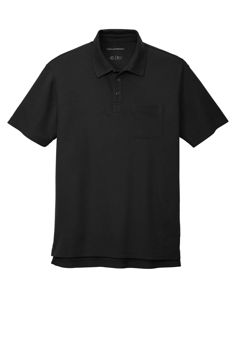 Port Authority Mens C-FREE Pique Short Sleeve Polo Shirt w/ Pocket - Black