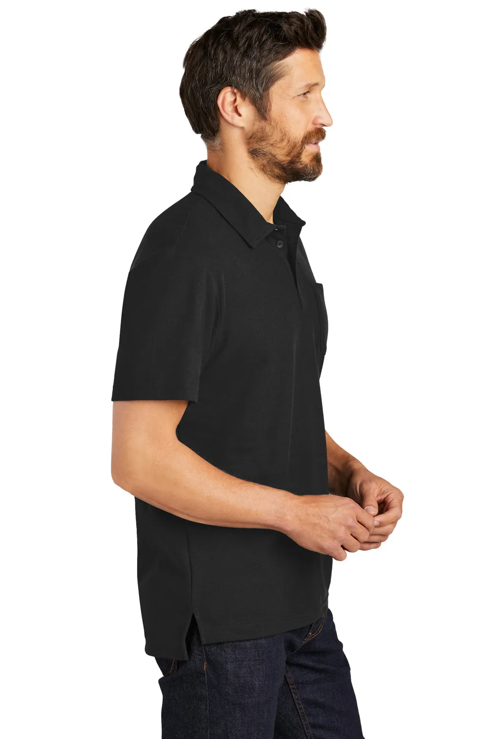 Port Authority Mens C-FREE Pique Short Sleeve Polo Shirt w/ Pocket - Black