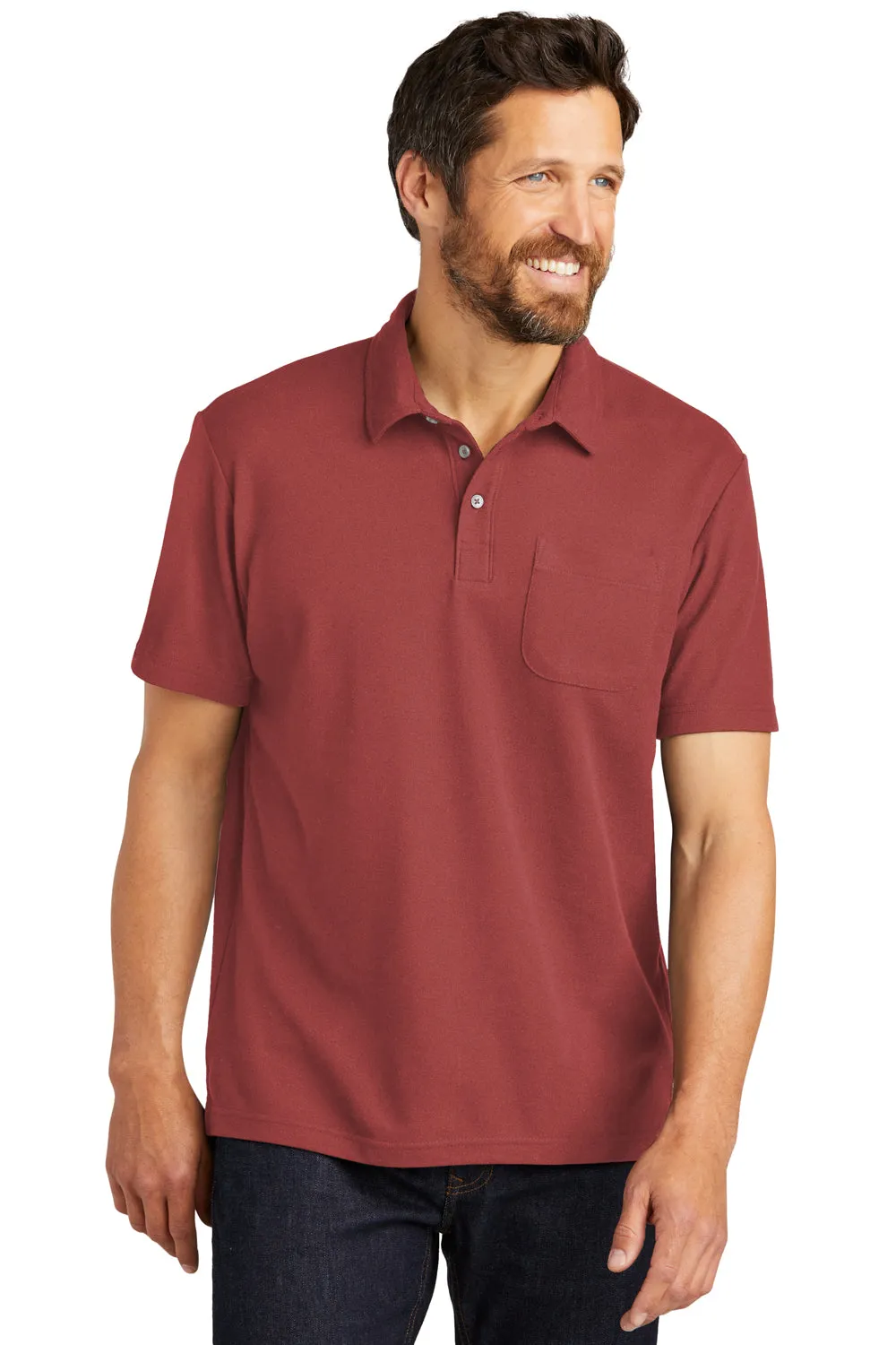 Port Authority Mens C-FREE Pique Short Sleeve Polo Shirt w/ Pocket - Garnet Red