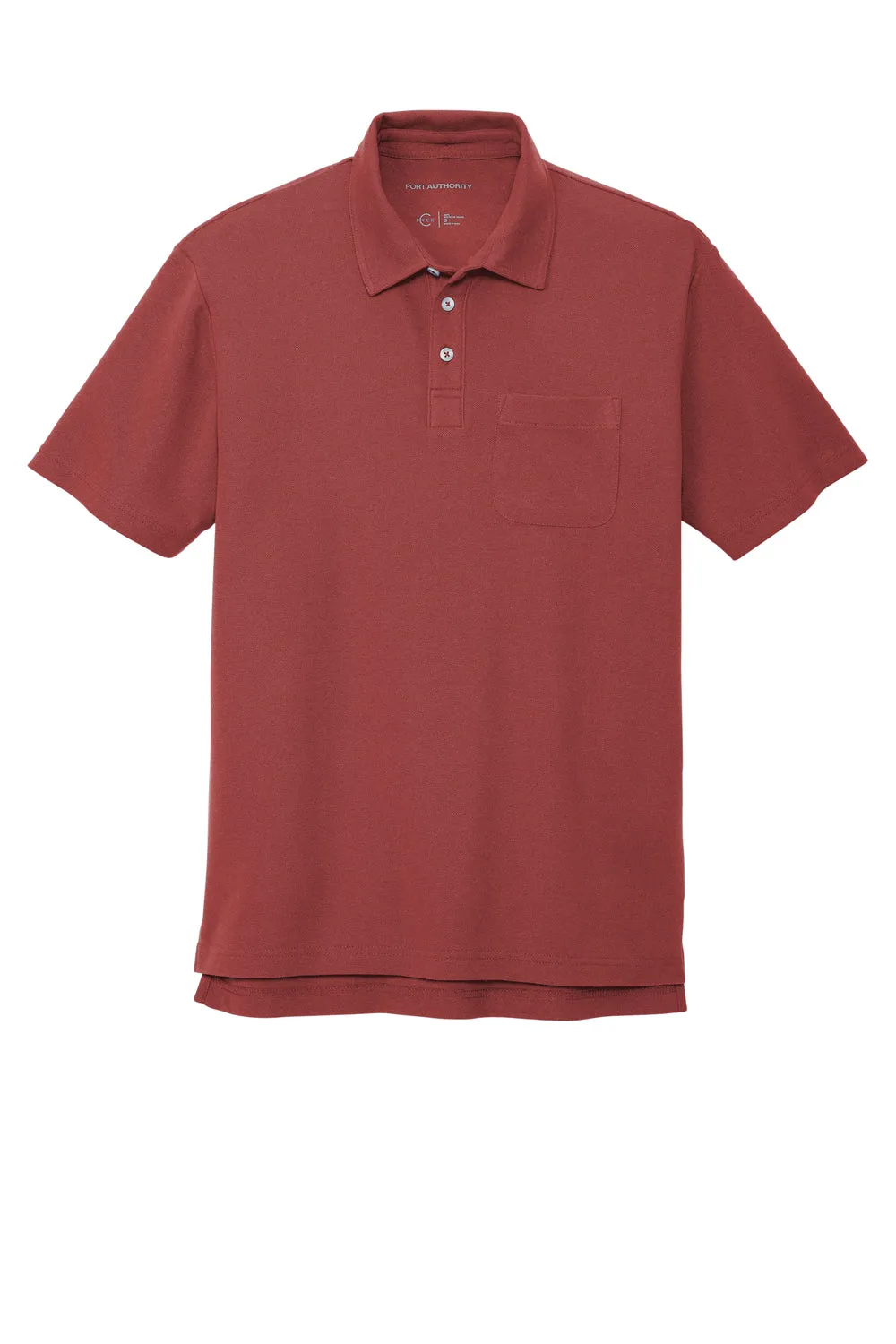 Port Authority Mens C-FREE Pique Short Sleeve Polo Shirt w/ Pocket - Garnet Red