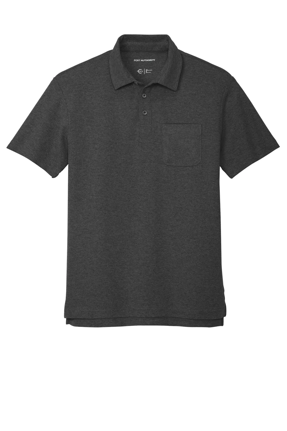Port Authority Mens C-FREE Pique Short Sleeve Polo Shirt w/ Pocket - Heather Charcoal Grey