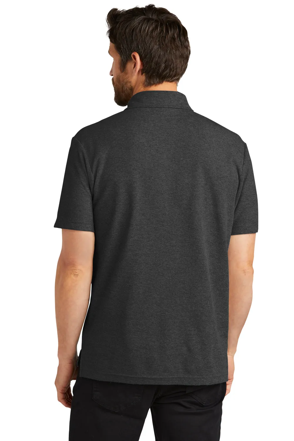 Port Authority Mens C-FREE Pique Short Sleeve Polo Shirt w/ Pocket - Heather Charcoal Grey