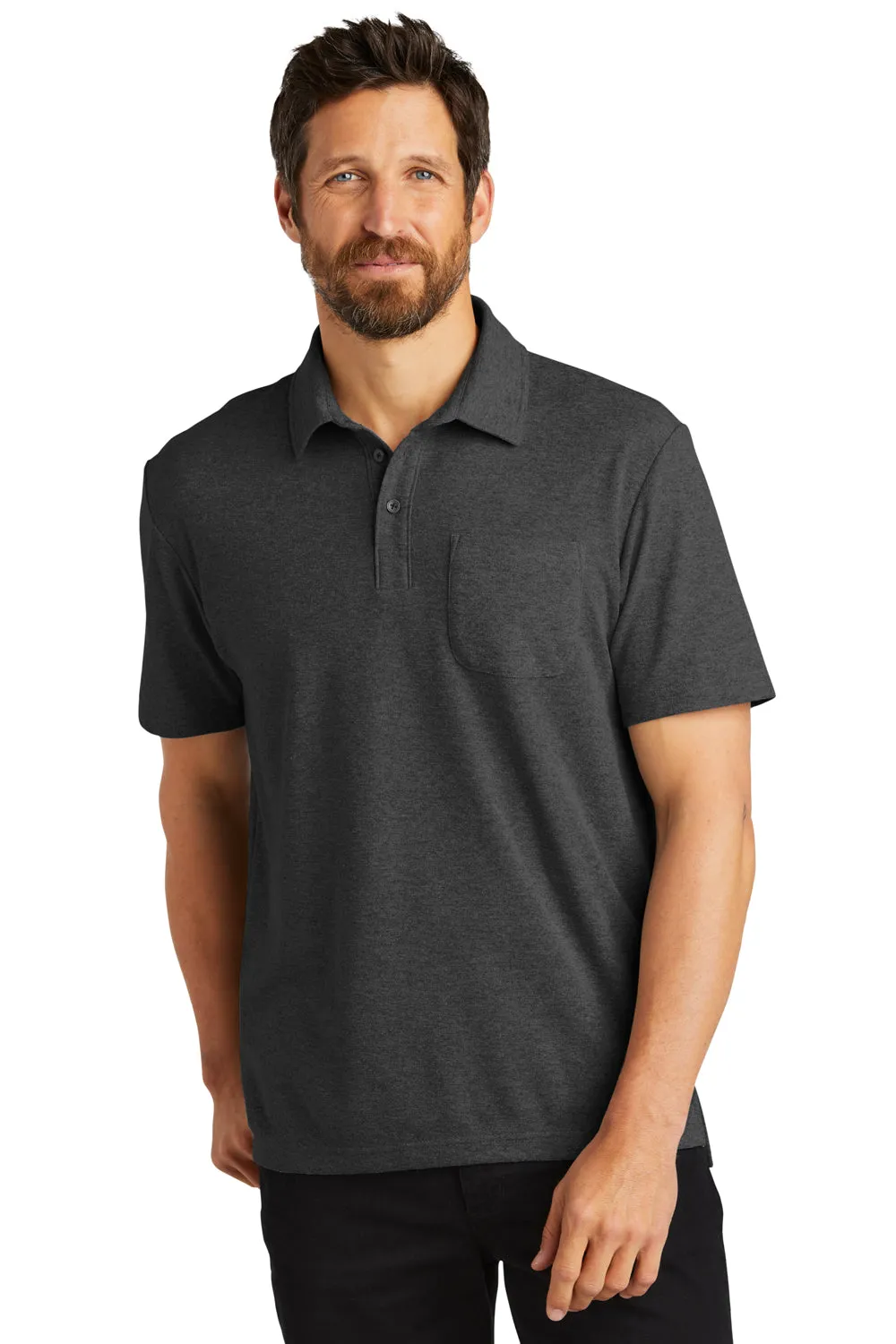 Port Authority Mens C-FREE Pique Short Sleeve Polo Shirt w/ Pocket - Heather Charcoal Grey