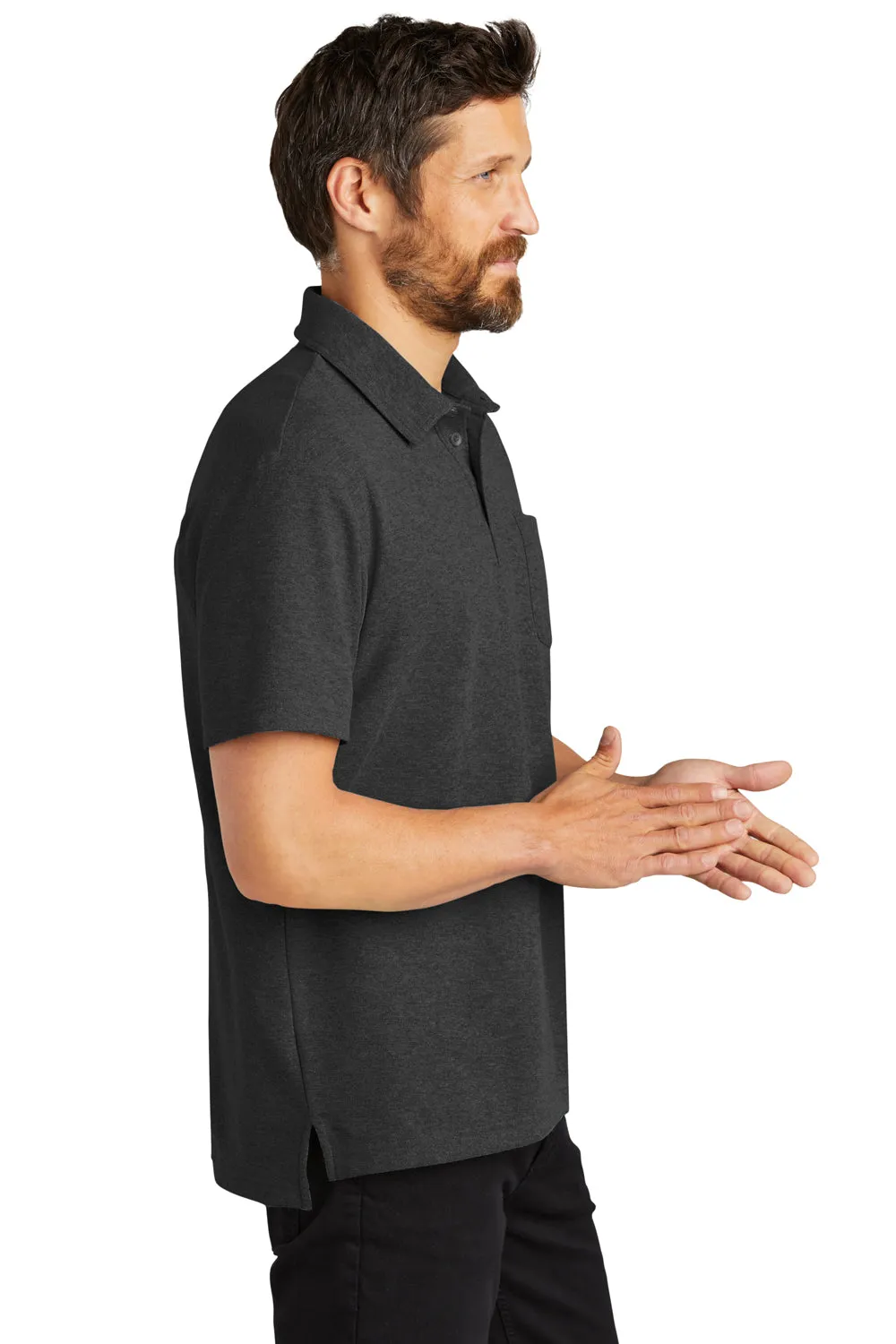Port Authority Mens C-FREE Pique Short Sleeve Polo Shirt w/ Pocket - Heather Charcoal Grey