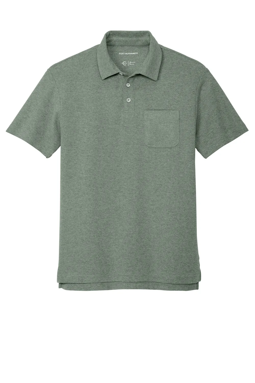 Port Authority Mens C-FREE Pique Short Sleeve Polo Shirt w/ Pocket - Heather Dark Green