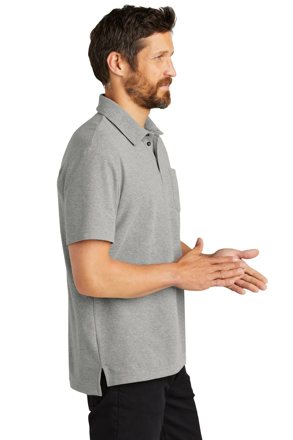 Port Authority Mens C-FREE Pique Short Sleeve Polo Shirt w/ Pocket - Heather Deep Smoke Grey