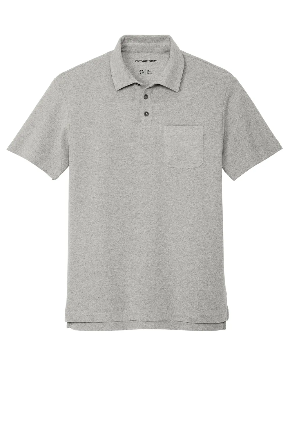 Port Authority Mens C-FREE Pique Short Sleeve Polo Shirt w/ Pocket - Heather Deep Smoke Grey