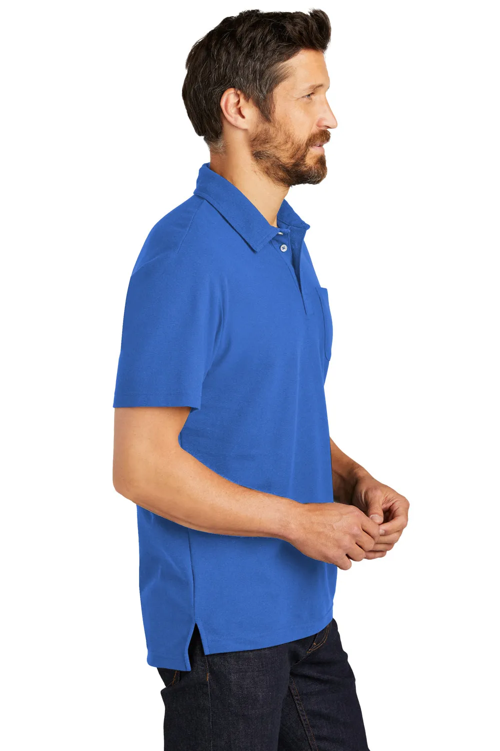 Port Authority Mens C-FREE Pique Short Sleeve Polo Shirt w/ Pocket - True Blue