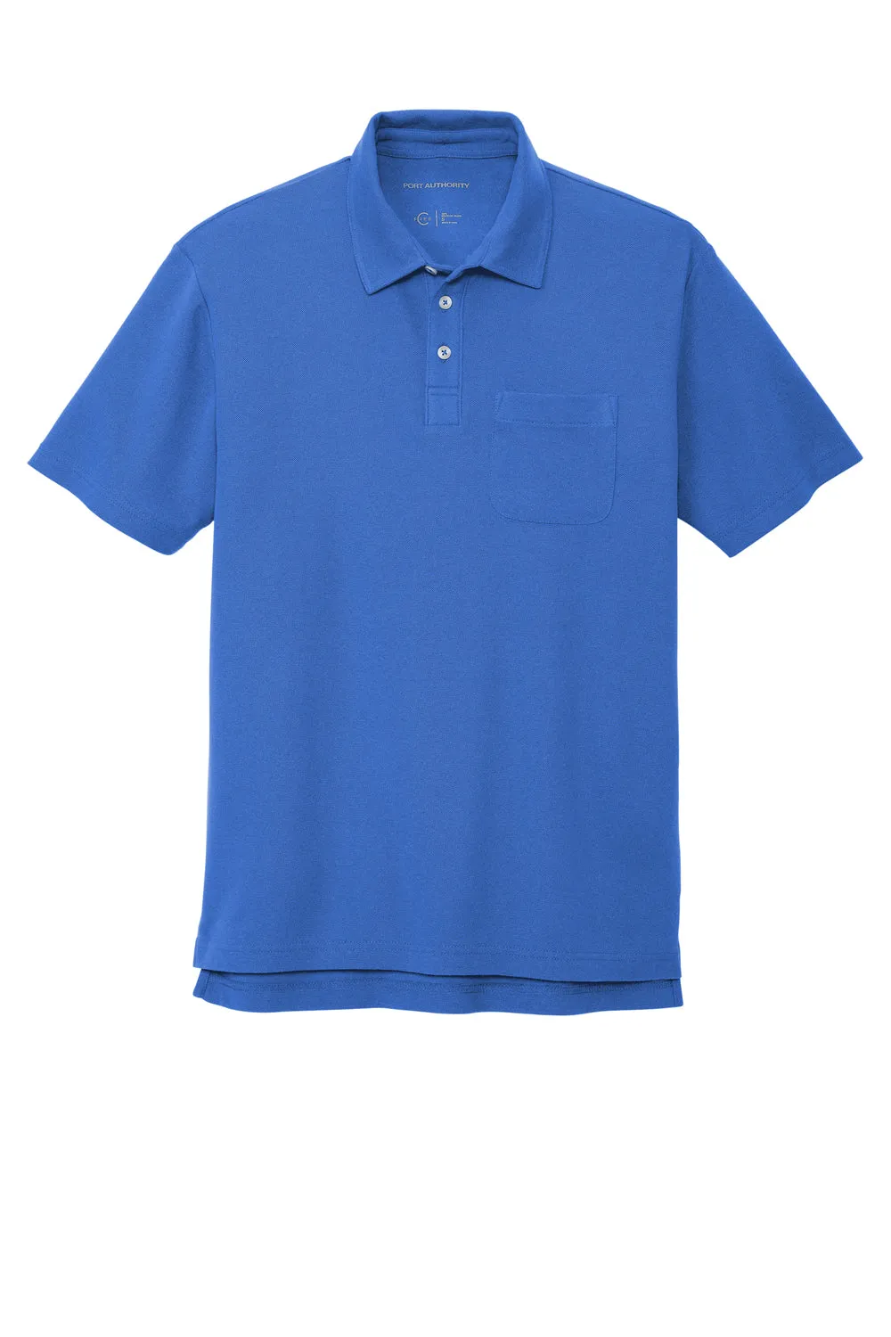 Port Authority Mens C-FREE Pique Short Sleeve Polo Shirt w/ Pocket - True Blue