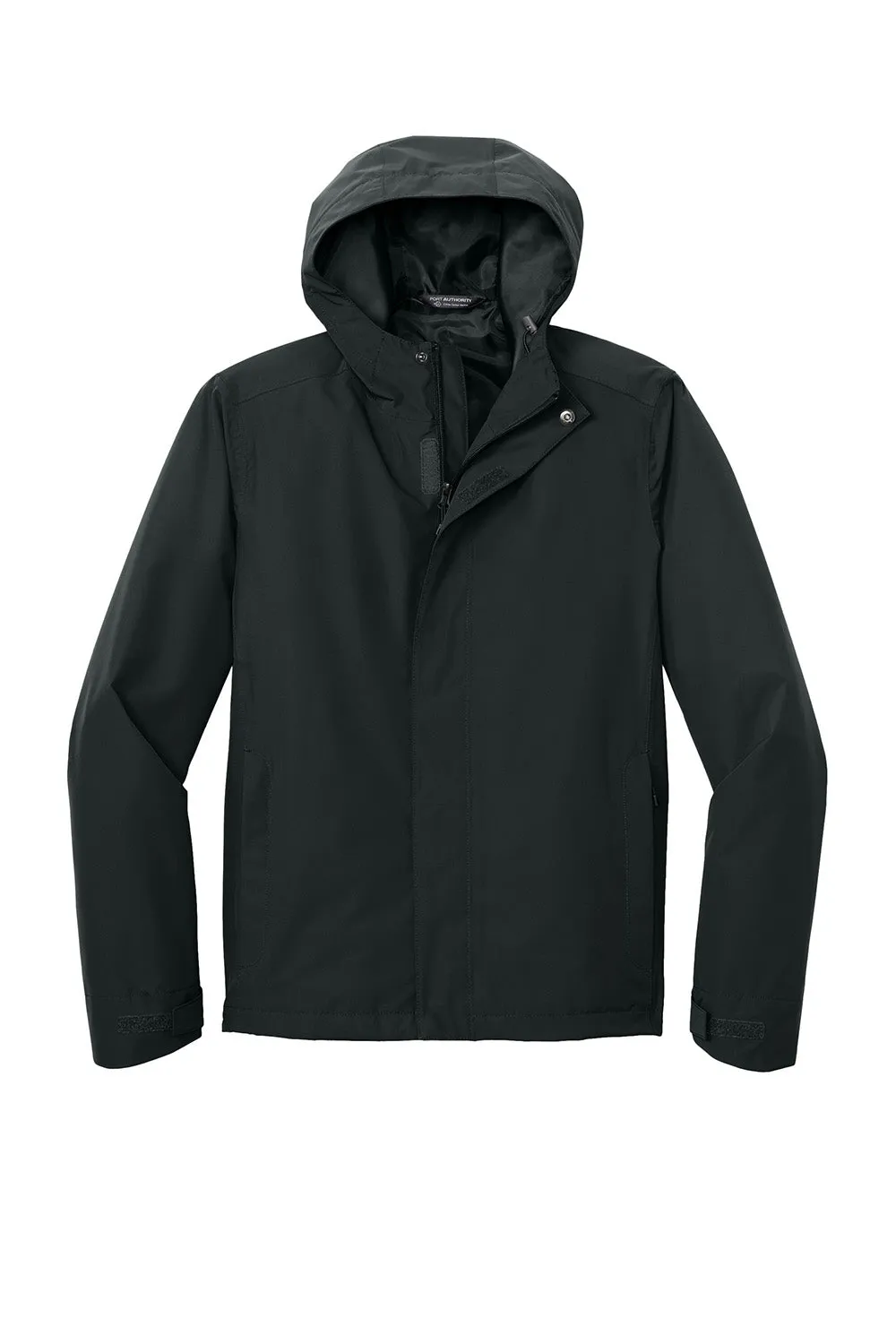 Port Authority Mens C-FREE Water Resistant Full Zip Hooded Rain Jacket - Deep Black