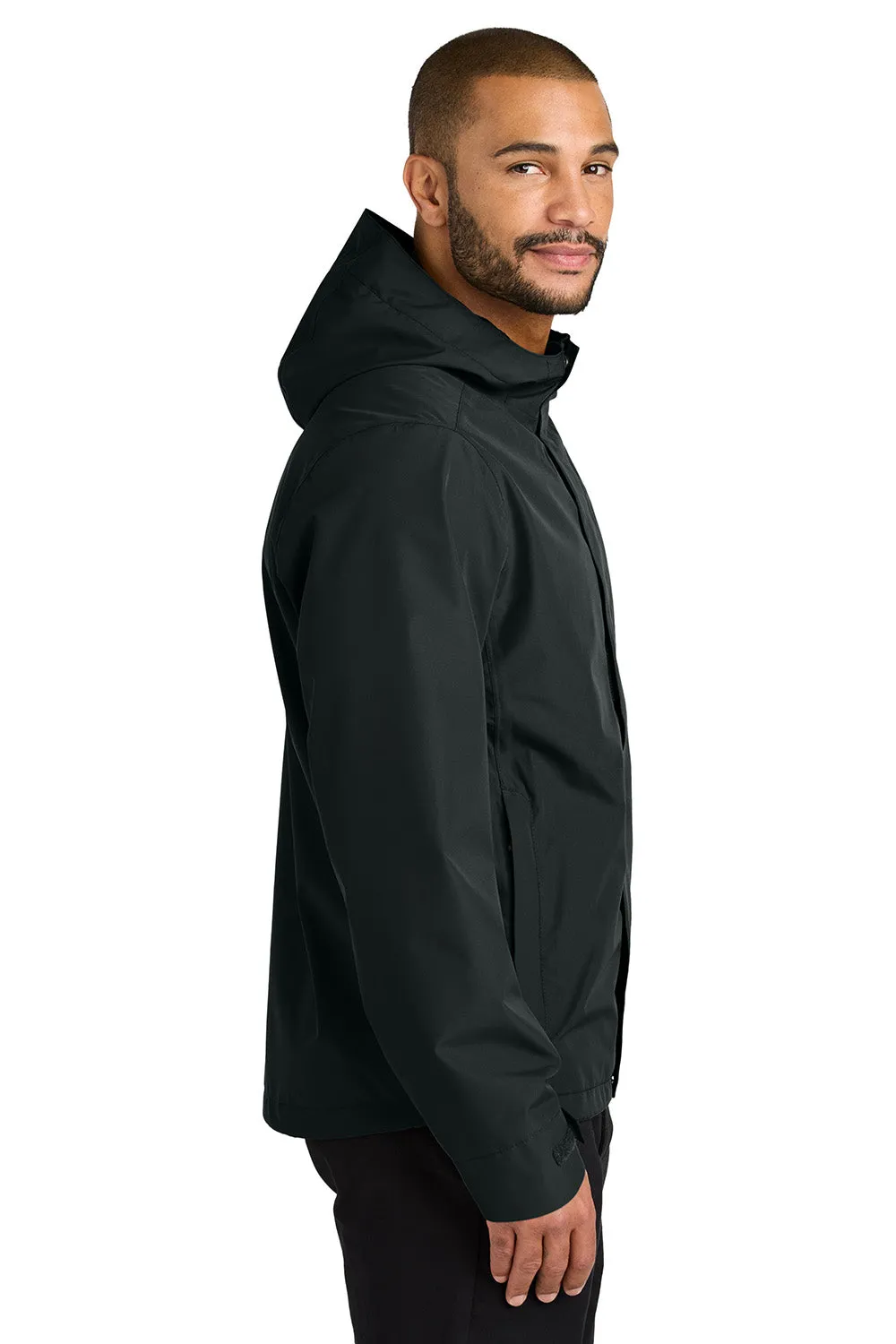 Port Authority Mens C-FREE Water Resistant Full Zip Hooded Rain Jacket - Deep Black