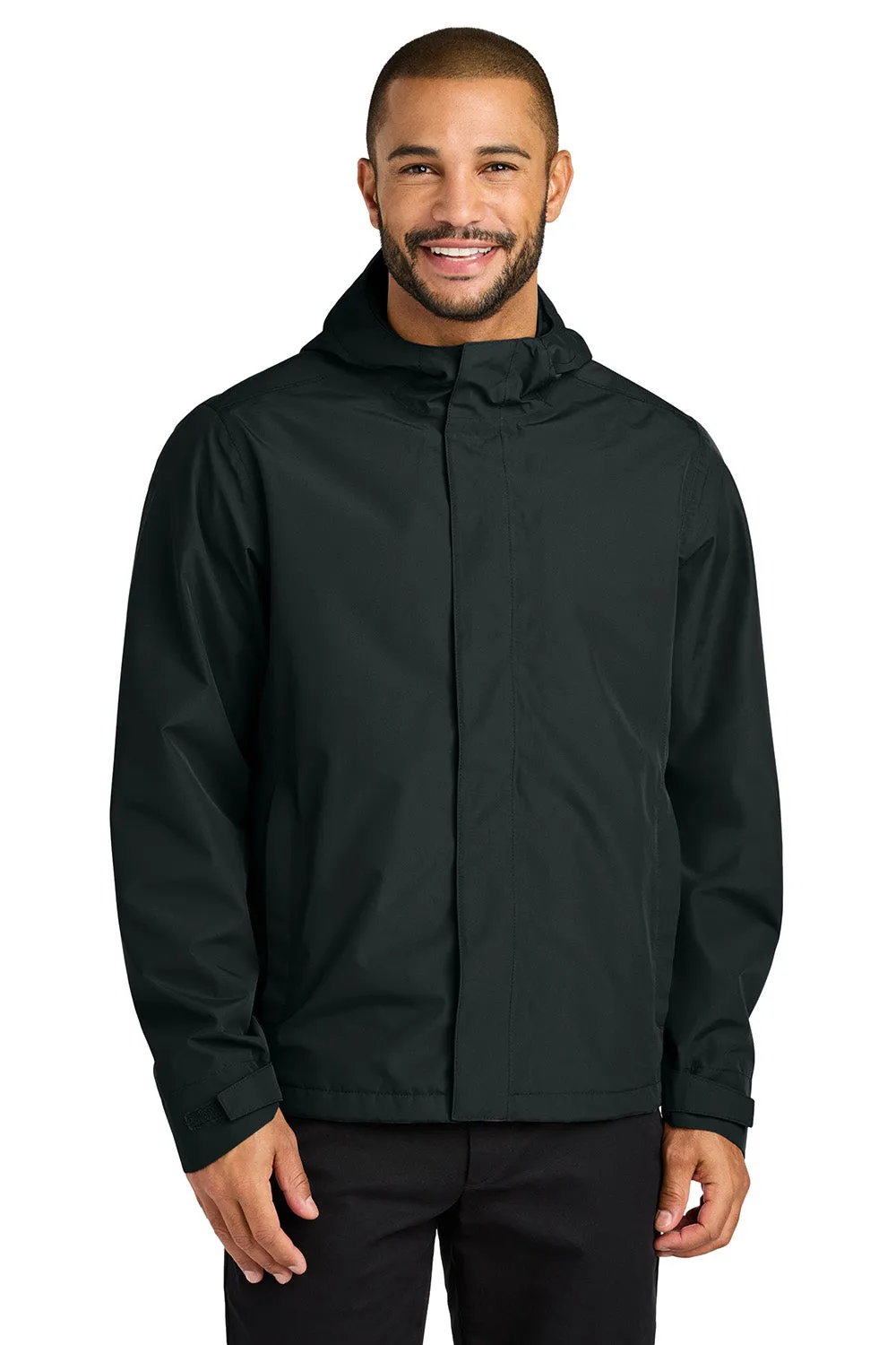 Port Authority Mens C-FREE Water Resistant Full Zip Hooded Rain Jacket - Deep Black