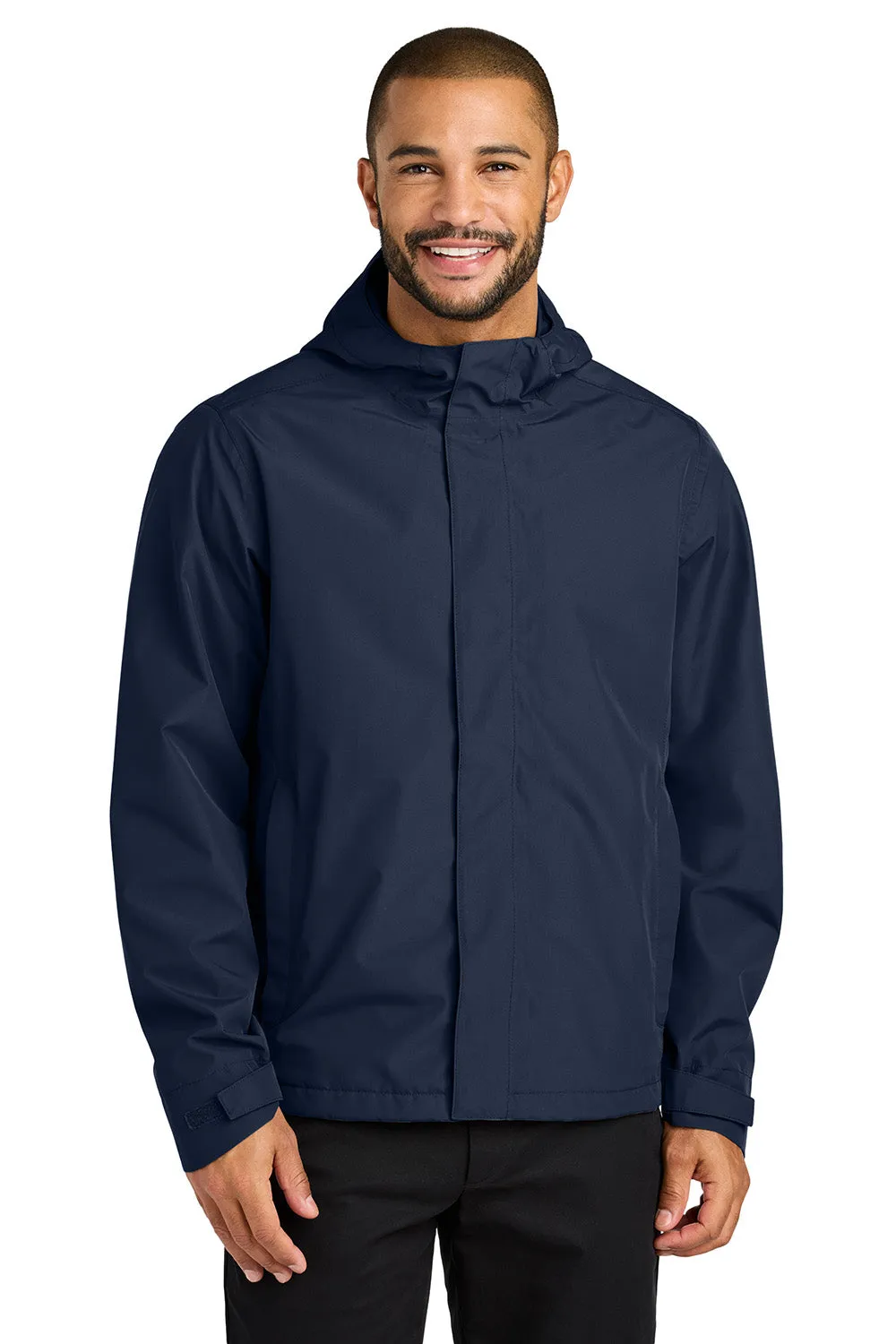 Port Authority Mens C-FREE Water Resistant Full Zip Hooded Rain Jacket - True Navy Blue