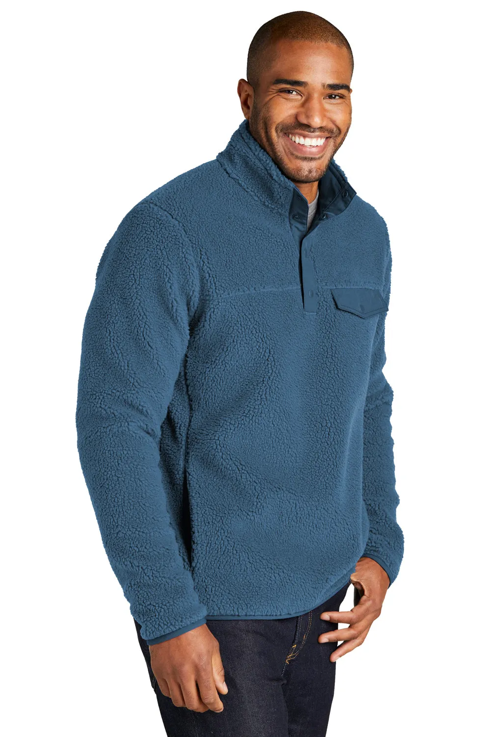 Port Authority Mens Camp Fleece 1/4 Snap Sweatshirt w/ Pockets - Regatta Blue