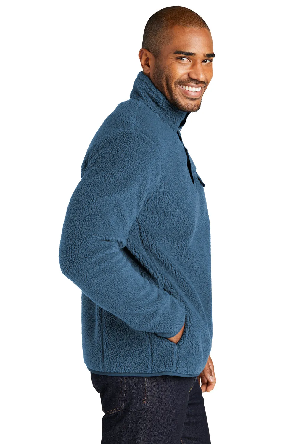 Port Authority Mens Camp Fleece 1/4 Snap Sweatshirt w/ Pockets - Regatta Blue