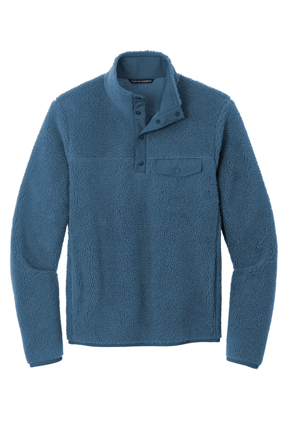 Port Authority Mens Camp Fleece 1/4 Snap Sweatshirt w/ Pockets - Regatta Blue