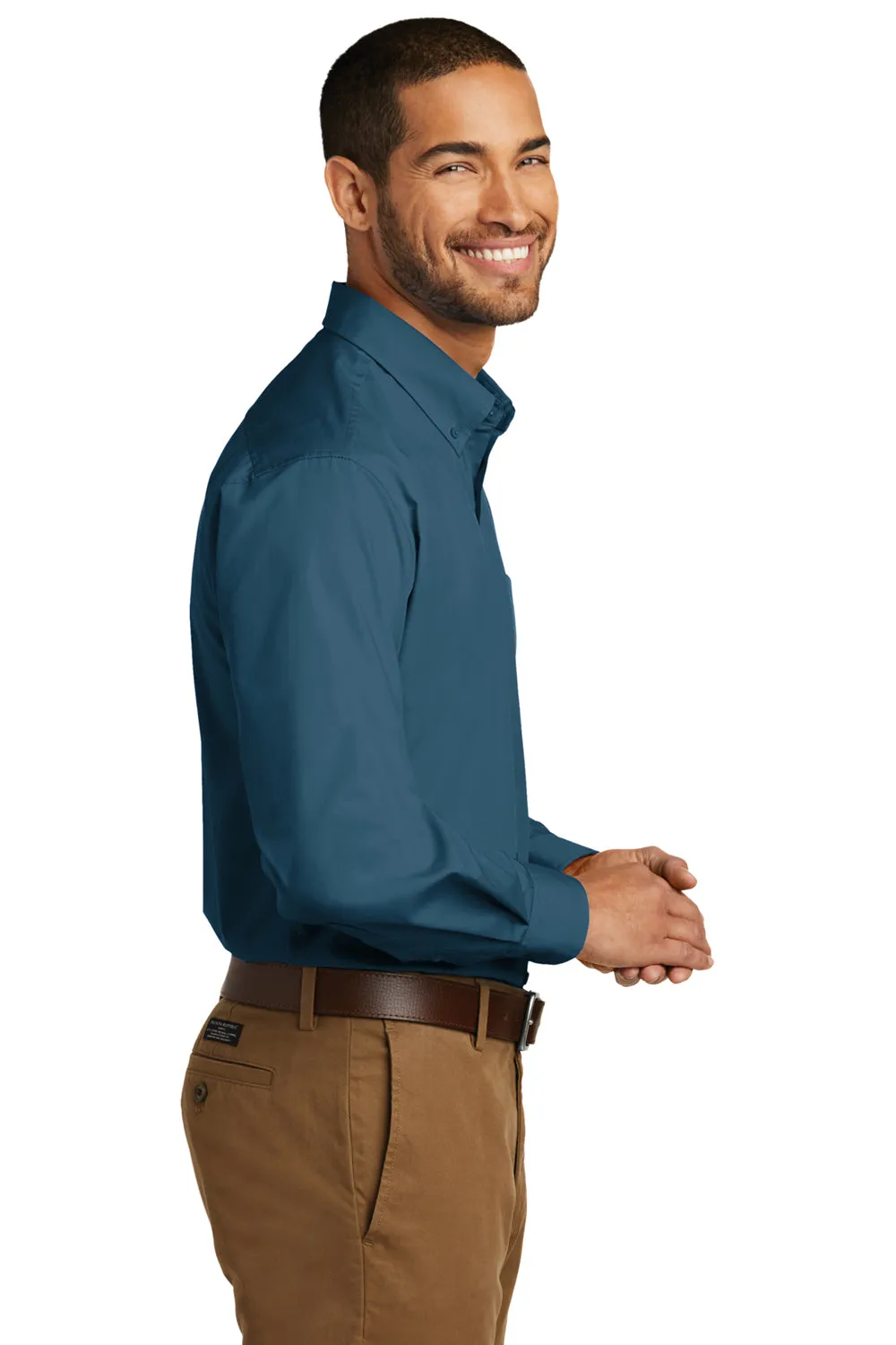 Port Authority Mens Carefree Stain Resistant Long Sleeve Button Down Shirt w/ Pocket - Dusty Blue - Closeout
