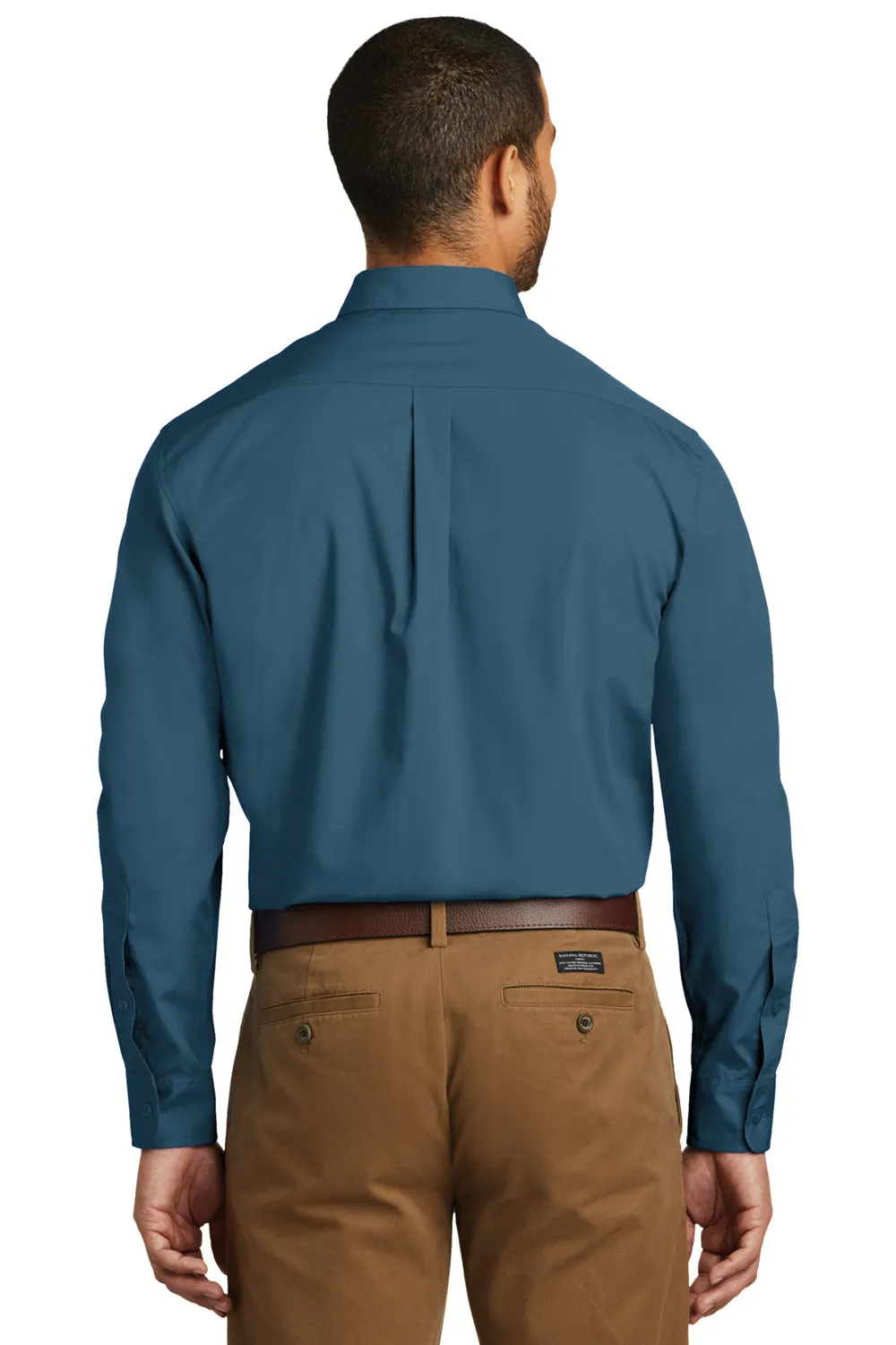 Port Authority Mens Carefree Stain Resistant Long Sleeve Button Down Shirt w/ Pocket - Dusty Blue - Closeout