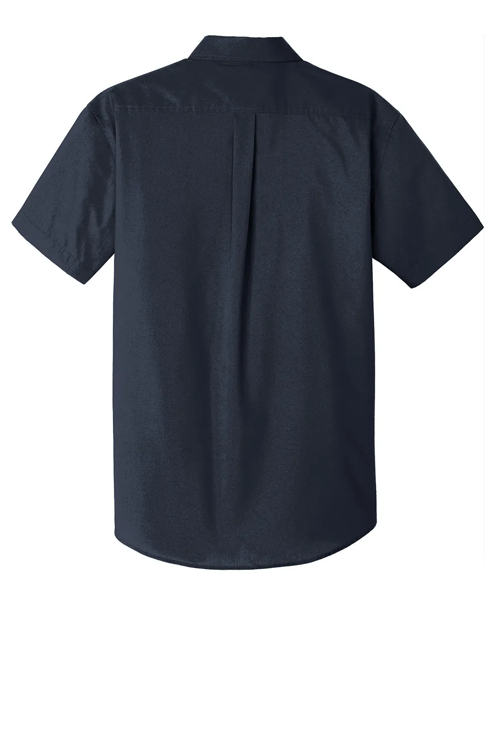 Port Authority Mens Carefree Stain Resistant Short Sleeve Button Down Shirt w/ Pocket - River Navy Blue