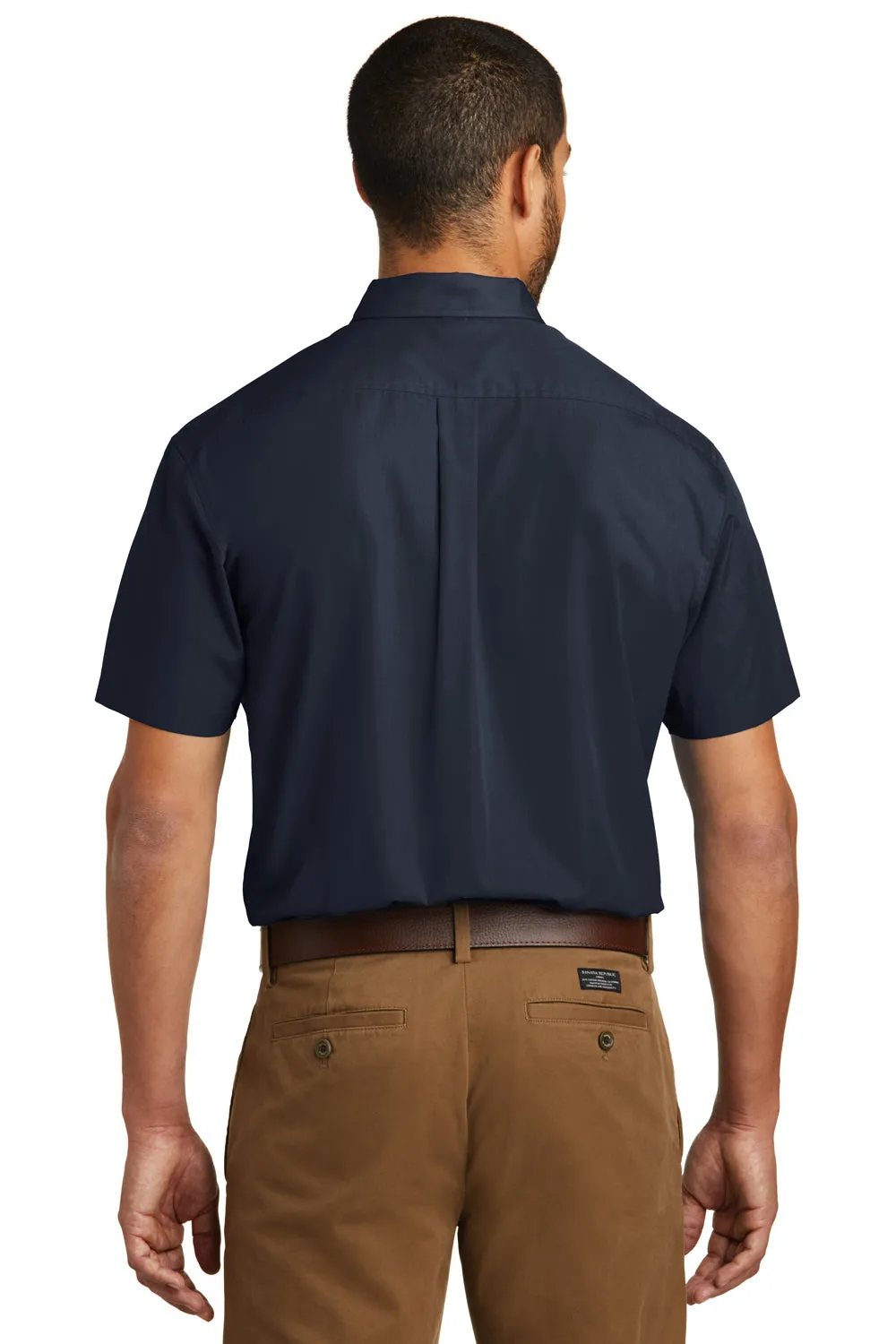 Port Authority Mens Carefree Stain Resistant Short Sleeve Button Down Shirt w/ Pocket - River Navy Blue