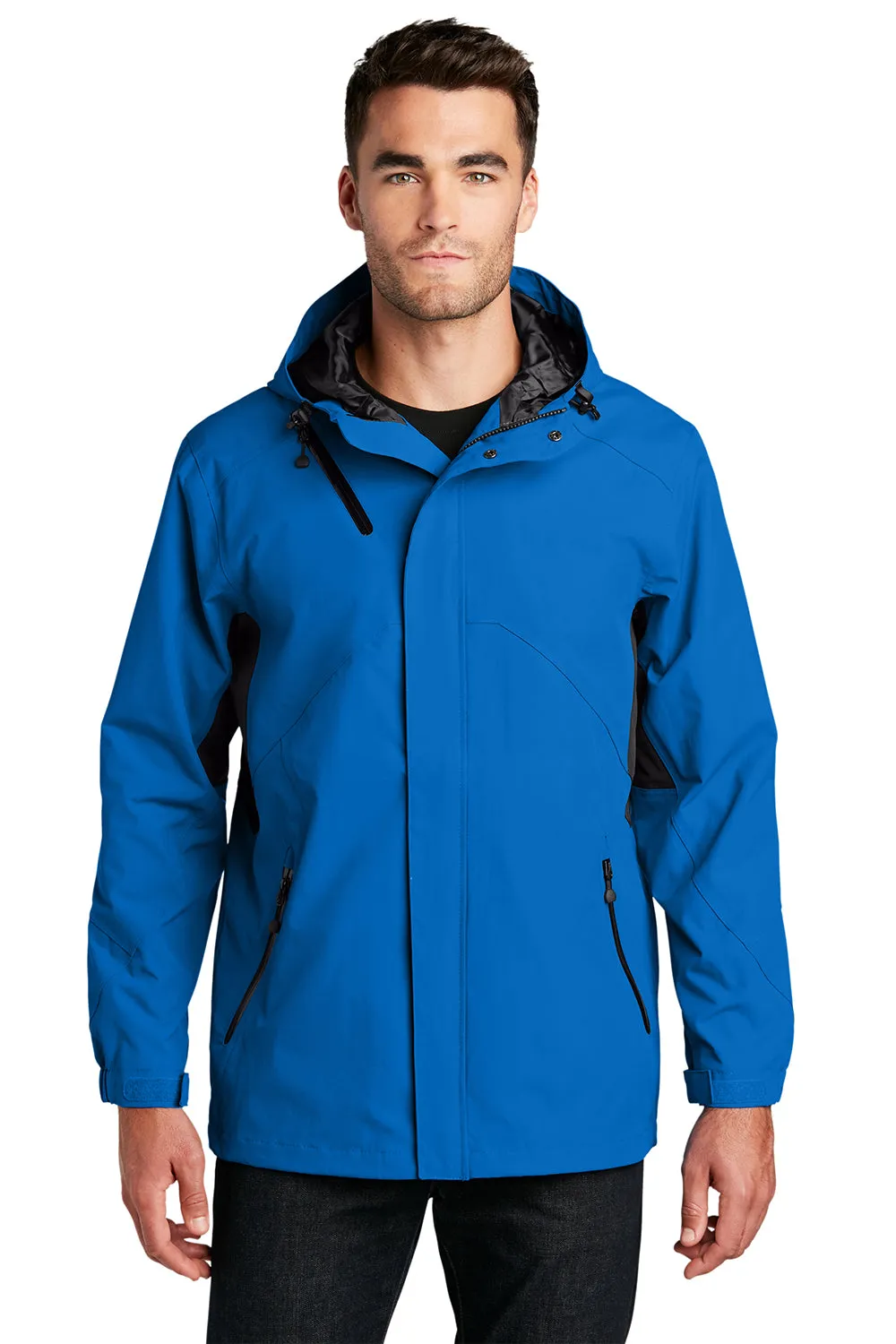 Port Authority Mens Cascade Waterproof Full Zip Hooded Jacket - Imperial Blue/Black - Closeout