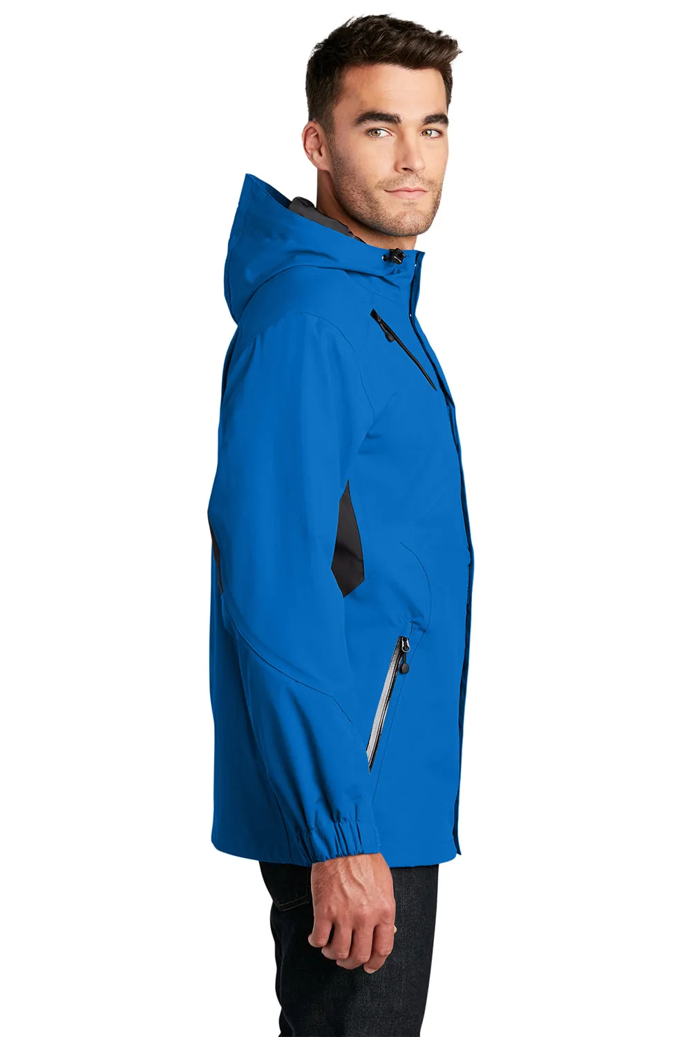 Port Authority Mens Cascade Waterproof Full Zip Hooded Jacket - Imperial Blue/Black - Closeout