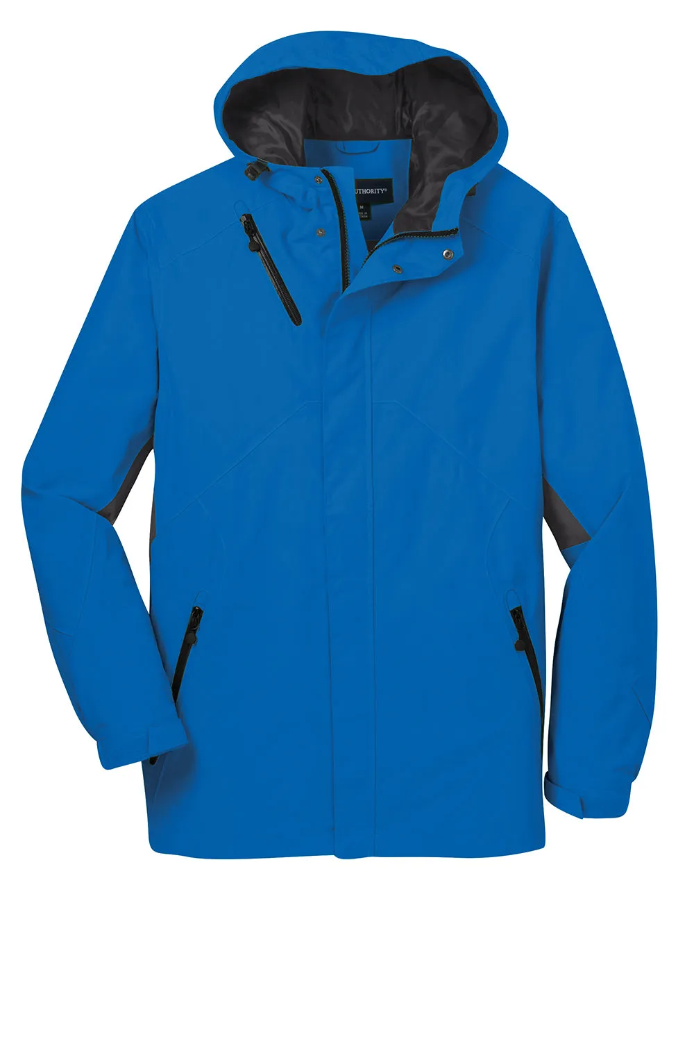 Port Authority Mens Cascade Waterproof Full Zip Hooded Jacket - Imperial Blue/Black - Closeout