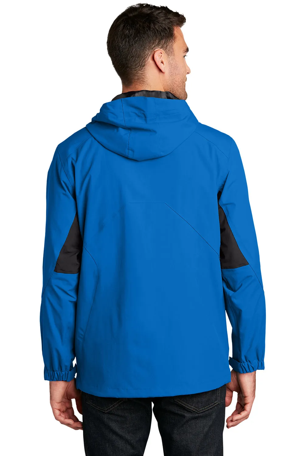Port Authority Mens Cascade Waterproof Full Zip Hooded Jacket - Imperial Blue/Black - Closeout