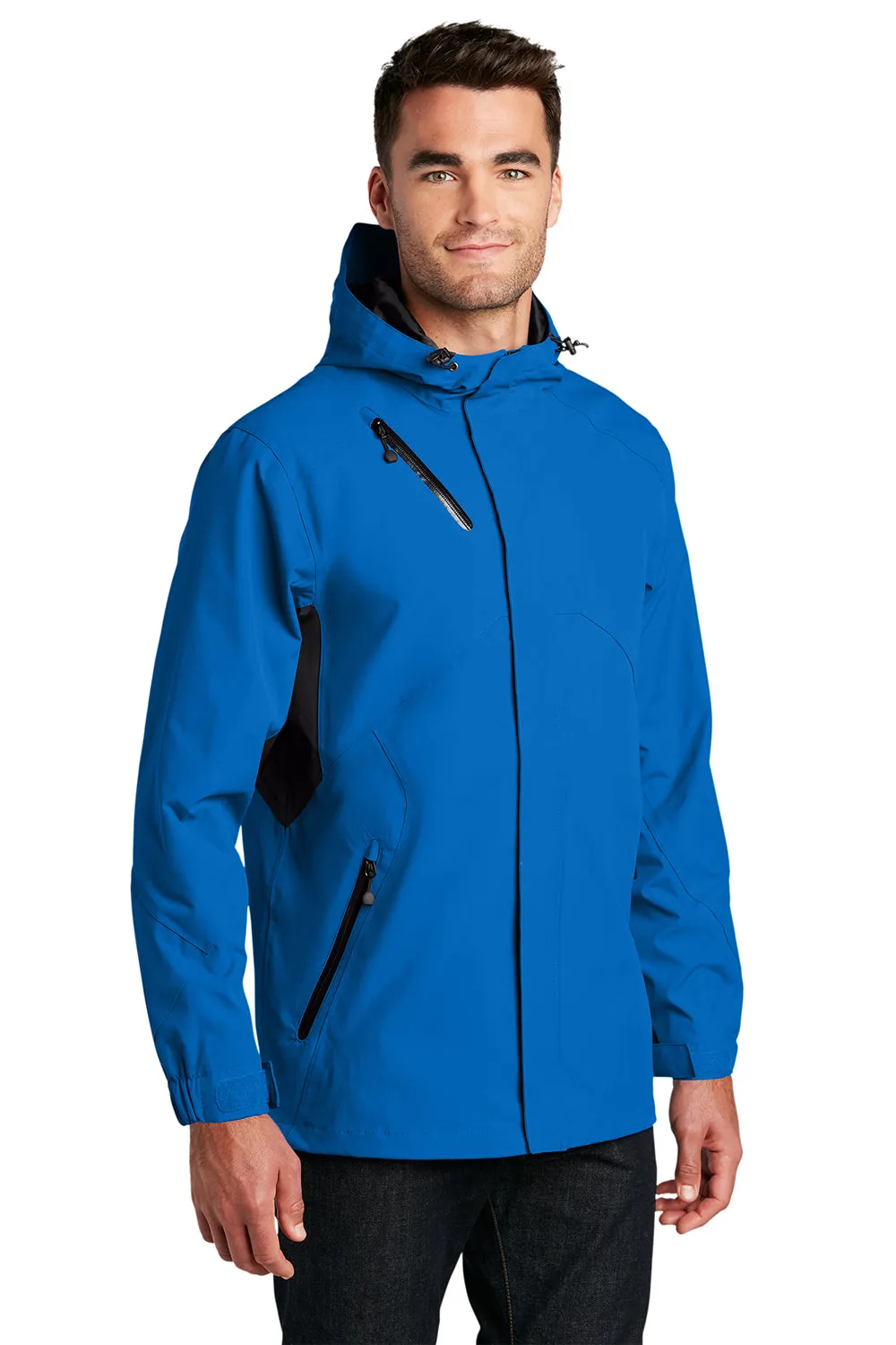 Port Authority Mens Cascade Waterproof Full Zip Hooded Jacket - Imperial Blue/Black - Closeout
