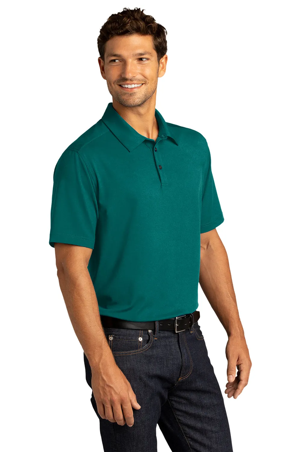 Port Authority Mens City Moisture Wicking Short Sleeve Polo Shirt - Dark Teal Green